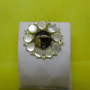 Niagra Falls Reverse Glass Rhinestones Mother Of Pearl Brooch